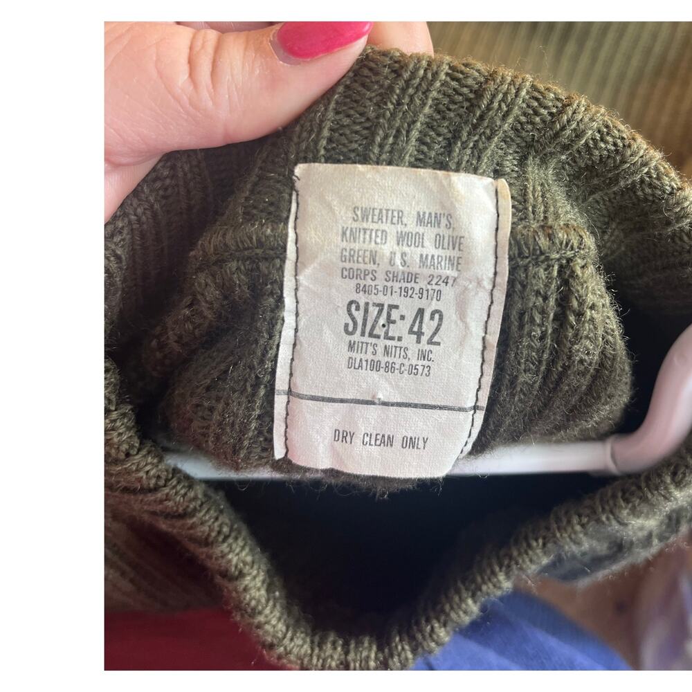US Marine Corps Wool Sweater Military Issue Size 42 Olive Drab - Picture 7 of 10